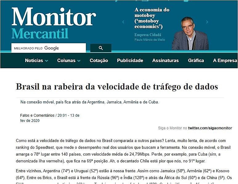 Brasil na rabeira da velocidade de trfego de dados